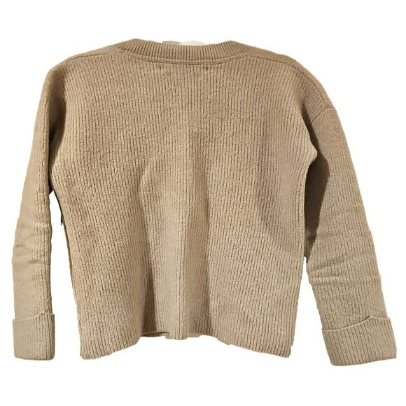 Max Studio 100% Extra Fine Merino Wool Ribbed Cropped Sweater Women Small Beige - Picture 8 of 8
